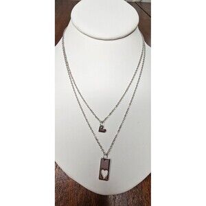 Silver Tone Double Strand Cutout Heart Pendant Necklace 16"